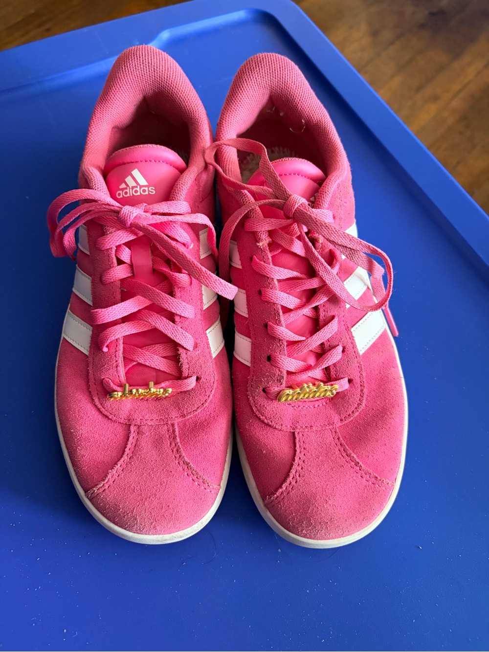 Women’s. Pink, suede Adidas size 5 1/2